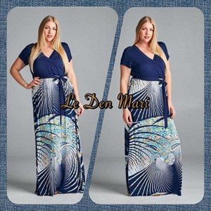 Women's Faux Wrap Short-Sleeve Maxi Dress
